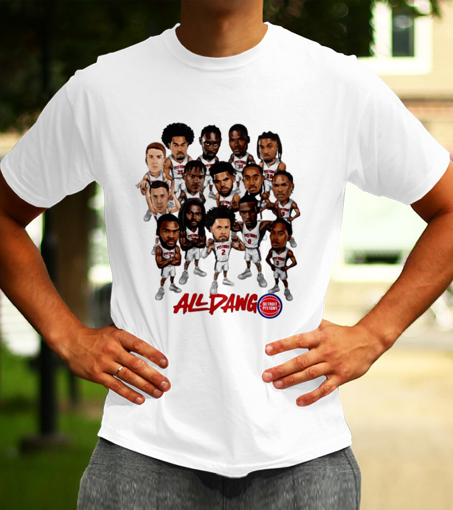 Detroit Pistons All Dawg Team Caricature Players T-Shirt
