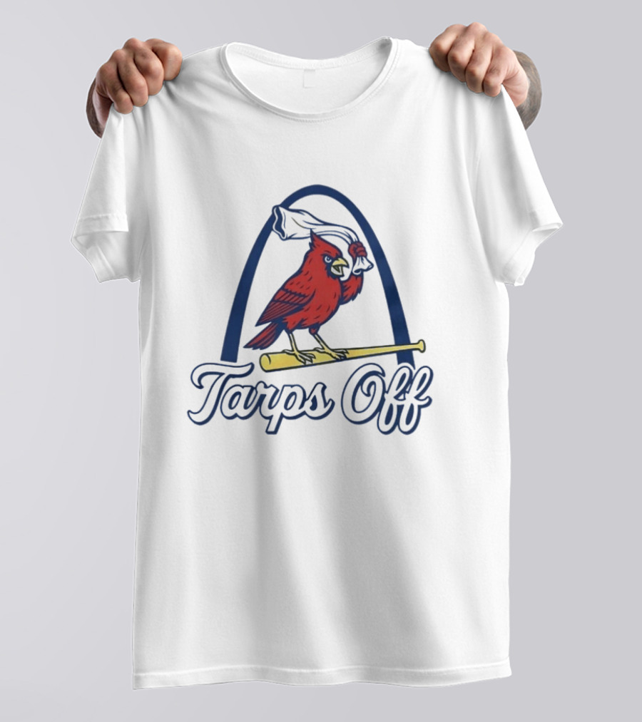 St. Louis Cardinals Tarps Off Bird Logo Arch Baseball T-Shirt