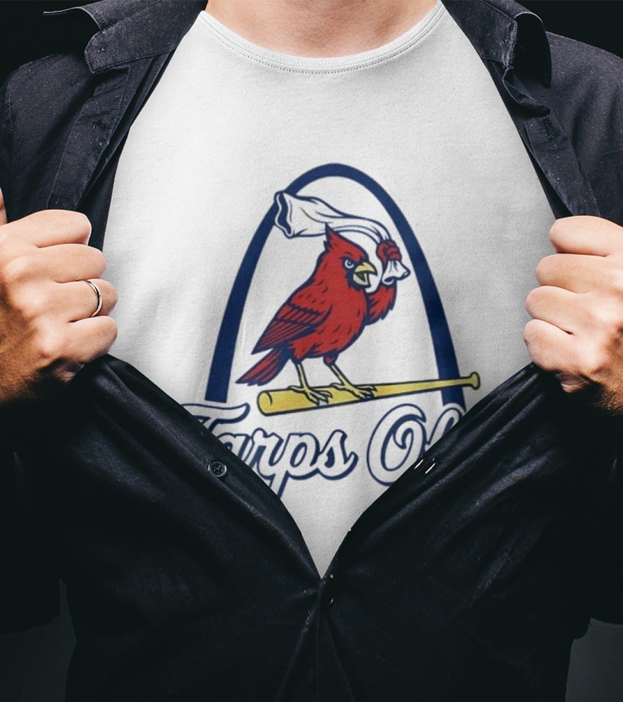 St. Louis Cardinals Tarps Off Bird Logo Arch Baseball T-Shirt