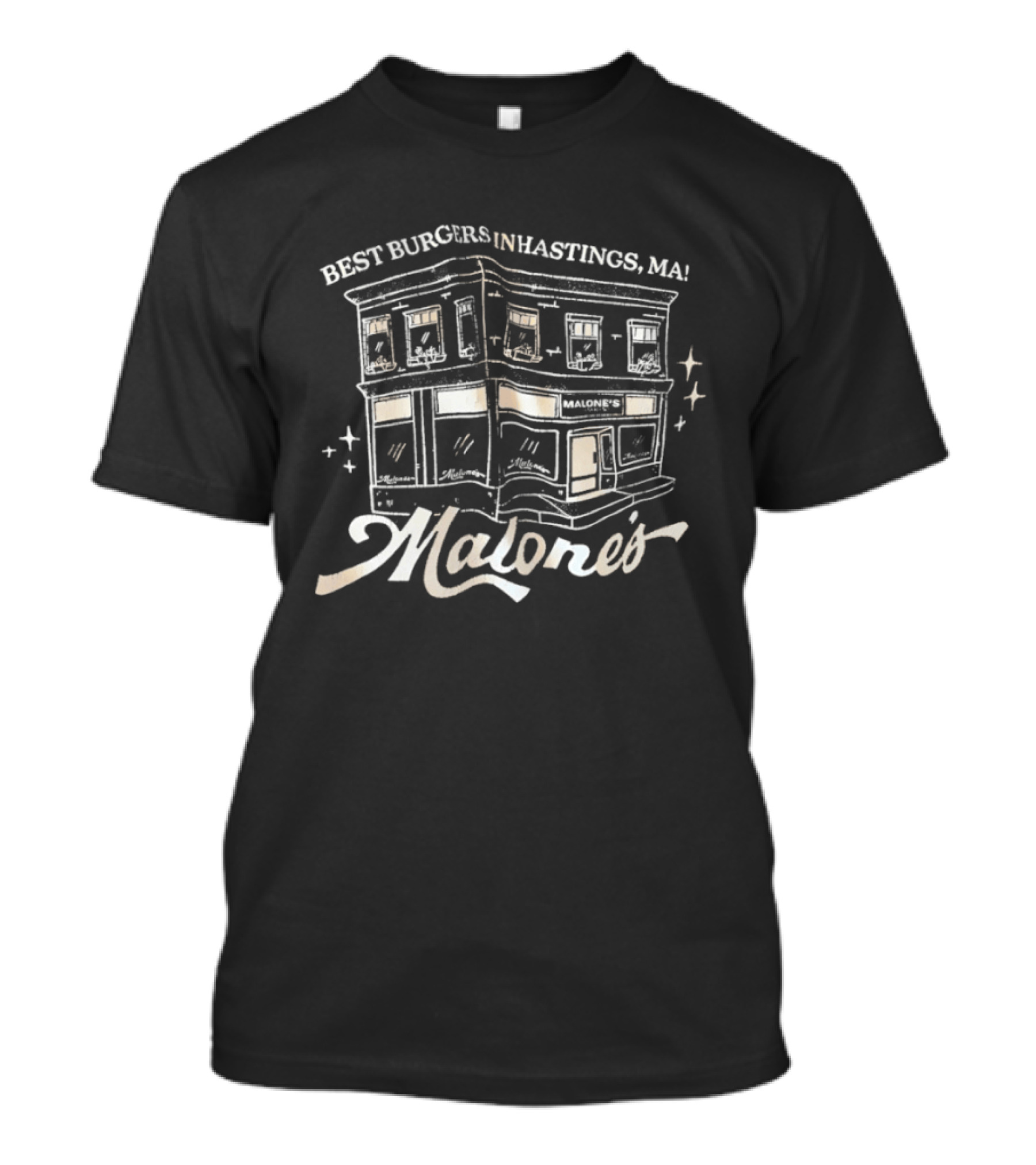 Malone's Best Burgers Inhastings MA Classic Building Illustrative T-Shirt