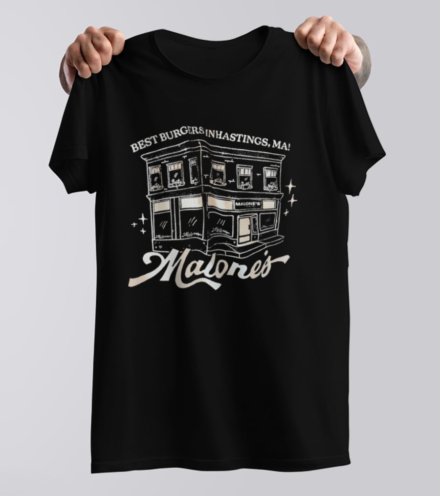 Malone's Best Burgers Inhastings MA Classic Building Illustrative T-Shirt