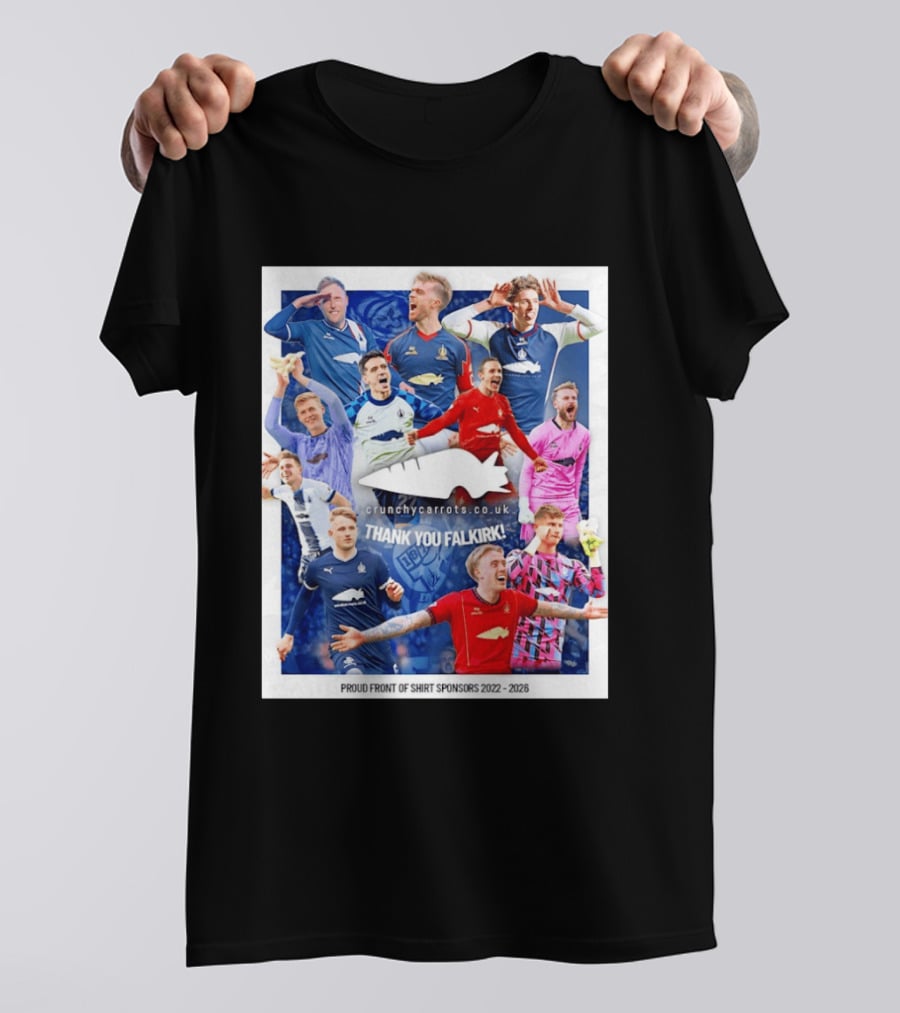 Crunchycarrots.co.uk Thank You Falkirk FC Proud Front Of Sponsors 2022 2026 T-Shirt