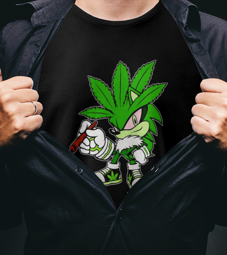 Chronic The Hemphog Weed Cartoon Sonic Parody Cannabis Leaf T-Shirt