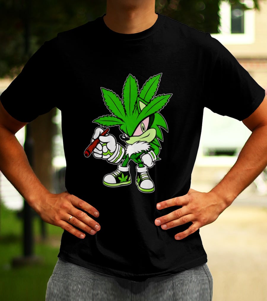 Chronic The Hemphog Weed Cartoon Sonic Parody Cannabis Leaf T-Shirt