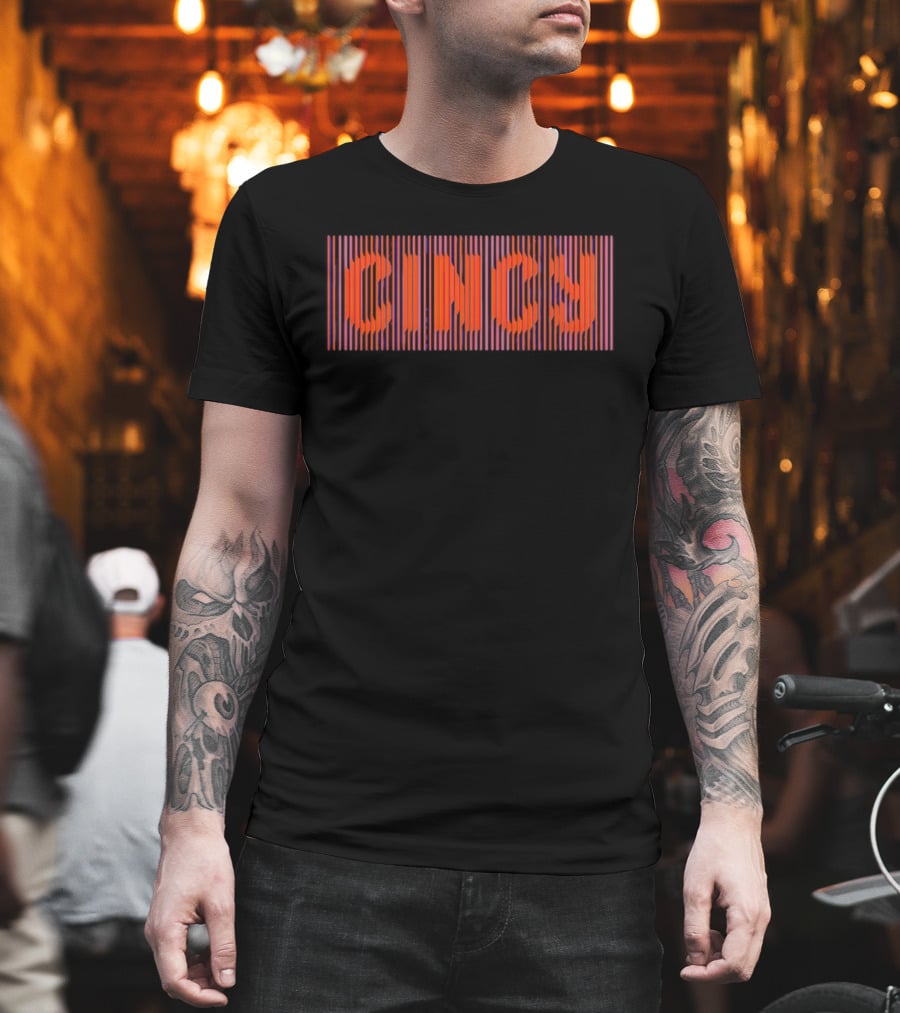 CINCY Line Font 2026 Retro Stripes T-Shirt