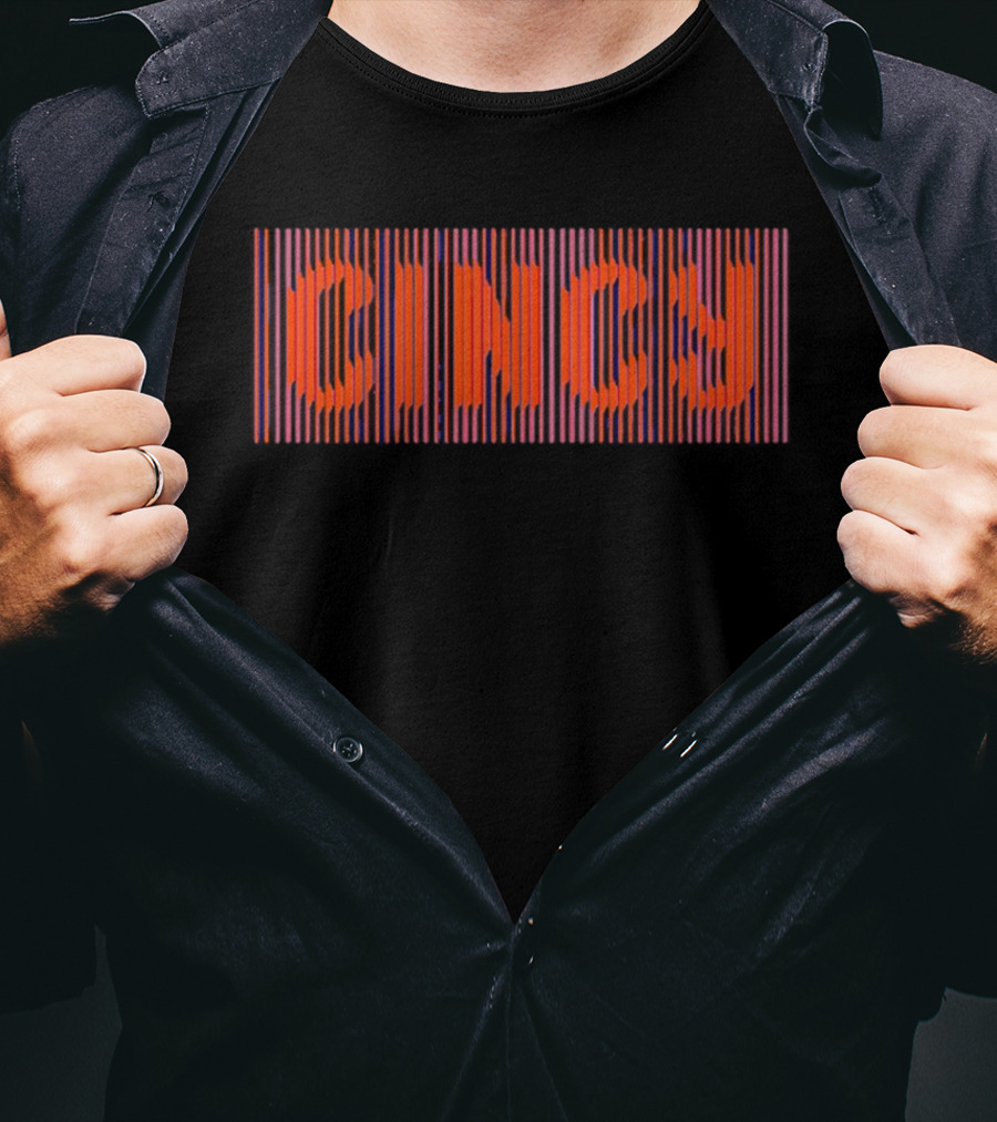 CINCY Line Font 2026 Retro Stripes T-Shirt