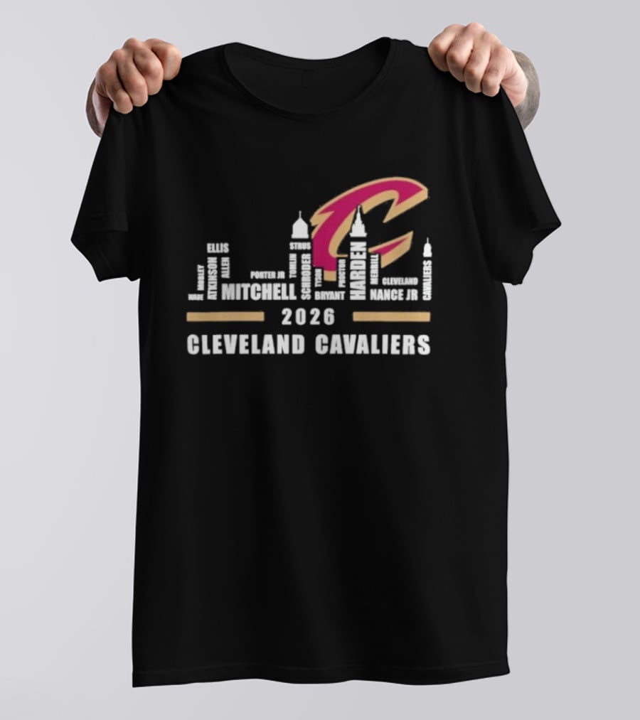 Cleveland Cavaliers 2026 Skyline Mitchell Bickerstaff Garland Allen Mobley Wade Okoro LeVert Stevens T-Shirt