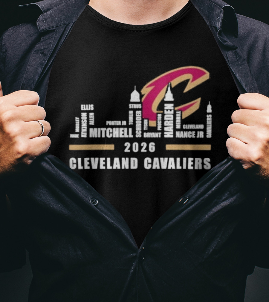 Cleveland Cavaliers 2026 Skyline Mitchell Bickerstaff Garland Allen Mobley Wade Okoro LeVert Stevens T-Shirt