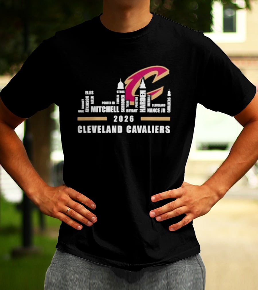 Cleveland Cavaliers 2026 Skyline Mitchell Bickerstaff Garland Allen Mobley Wade Okoro LeVert Stevens T-Shirt