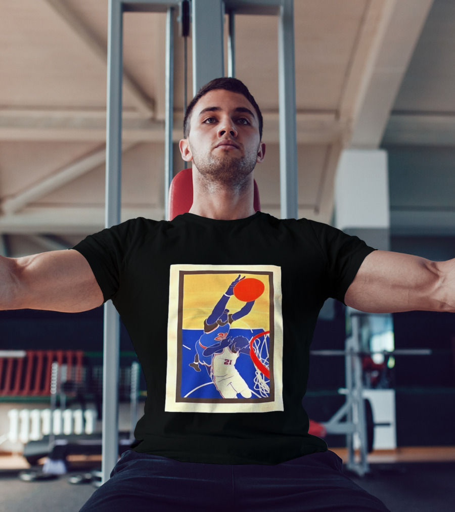 Mitchell Robinson 23 Dunking Joel Embiid 21 New York Knicks Basketball NBA 2026 T-Shirt