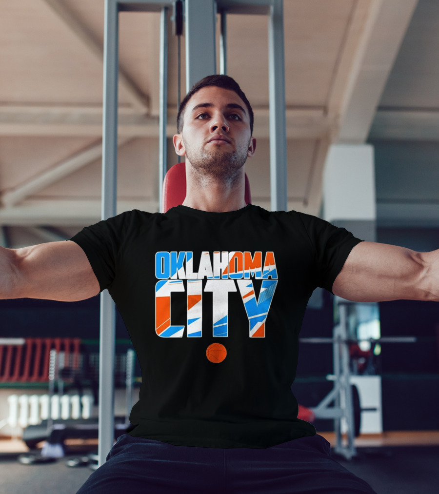 Oklahoma City Basketball Pride Colorful Lettering With Orange Basketball T-Shirt