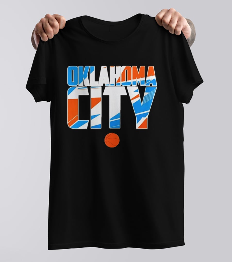 Oklahoma City Basketball Pride Colorful Lettering With Orange Basketball T-Shirt