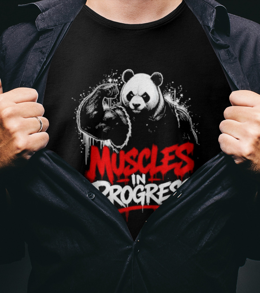 Panda Muscles In Progress Gym Workout Motivation T-Shirt