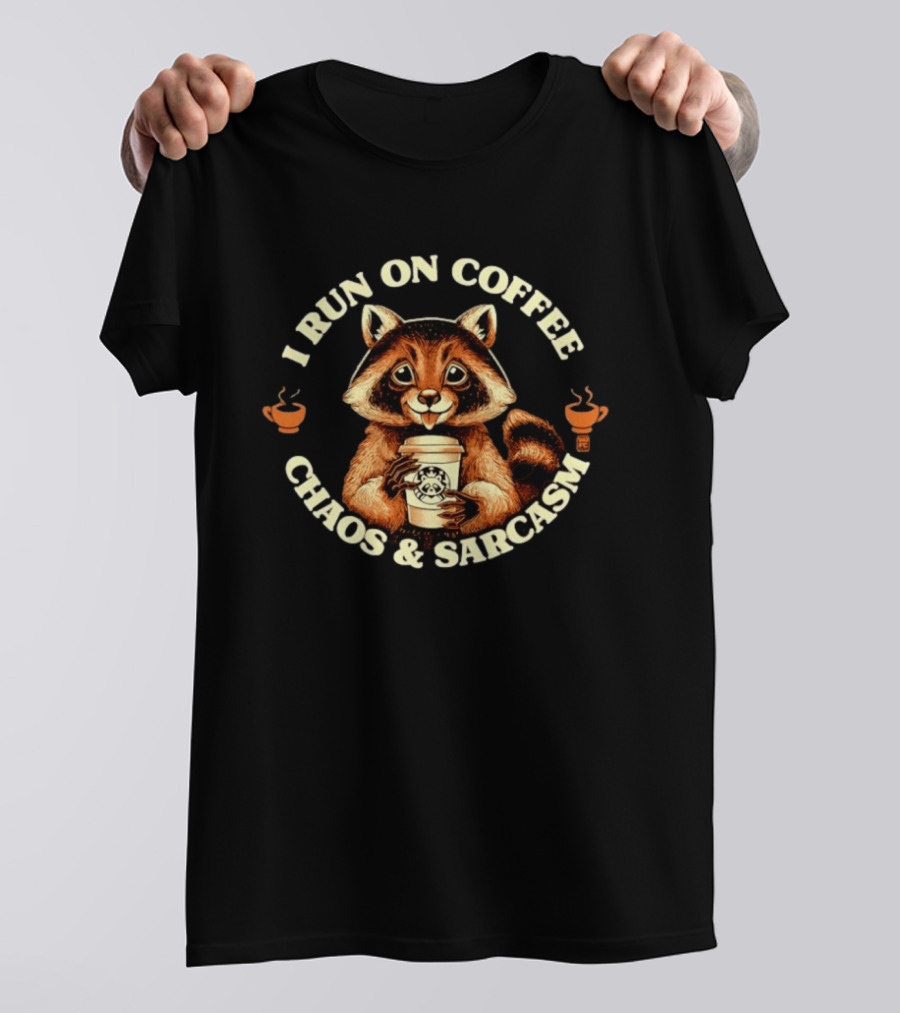 I Run On Coffee Chaos And Sarcasm Raccoon Vintage Coffee Lover T-Shirt