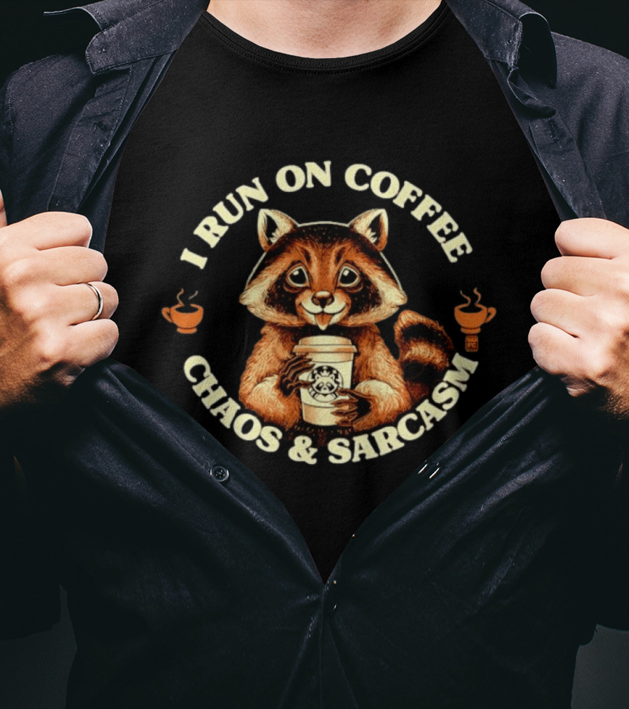 I Run On Coffee Chaos And Sarcasm Raccoon Vintage Coffee Lover T-Shirt