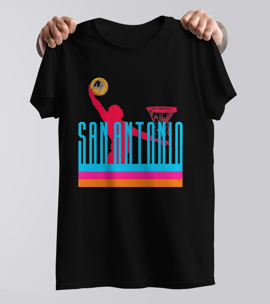 San Antonio Basketball Dunking Pink T-Shirt