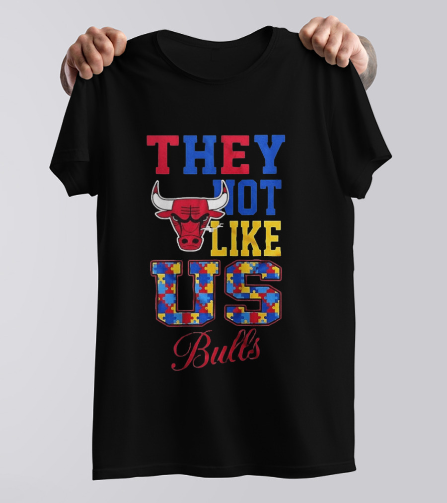 They Not Like Us Autism Awareness Chicago Bulls Puzzle Pieces T-Shirt
