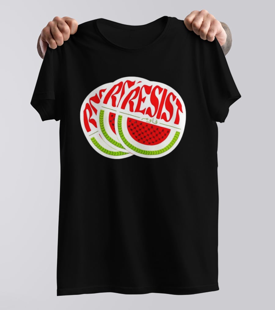 Watermelon Keffiyeh Resist Free Palestine Arabic Text قاوم T-Shirt