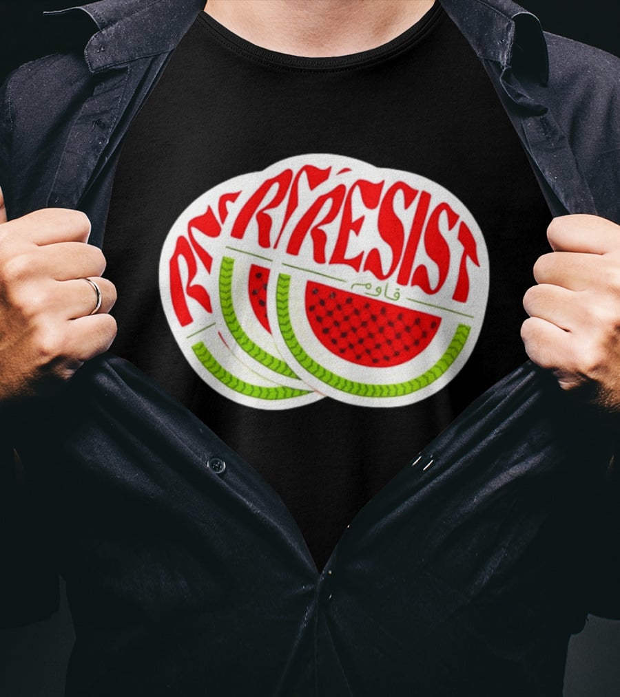 Watermelon Keffiyeh Resist Free Palestine Arabic Text قاوم T-Shirt