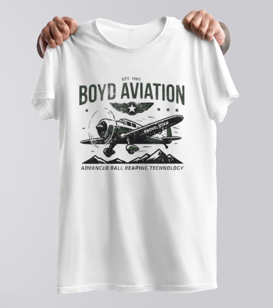 Boyd Aviation Advanced Ball Bearing Technology See The Stars Airplane And Mountain Scene T-Shirt