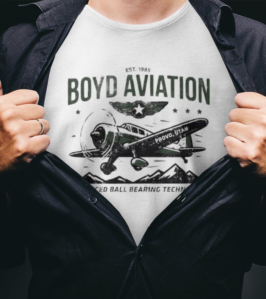 Boyd Aviation Advanced Ball Bearing Technology See The Stars Airplane And Mountain Scene T-Shirt