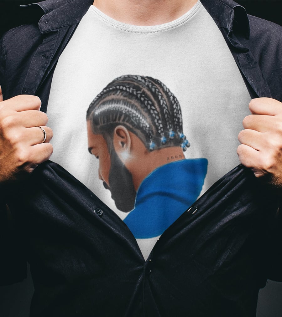Drake Cornrow Braid Hairstyle Blue Sparkle T-Shirt