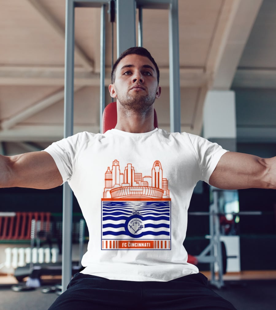 FC Cincinnati Stadium Skyline With River Flag T-Shirt