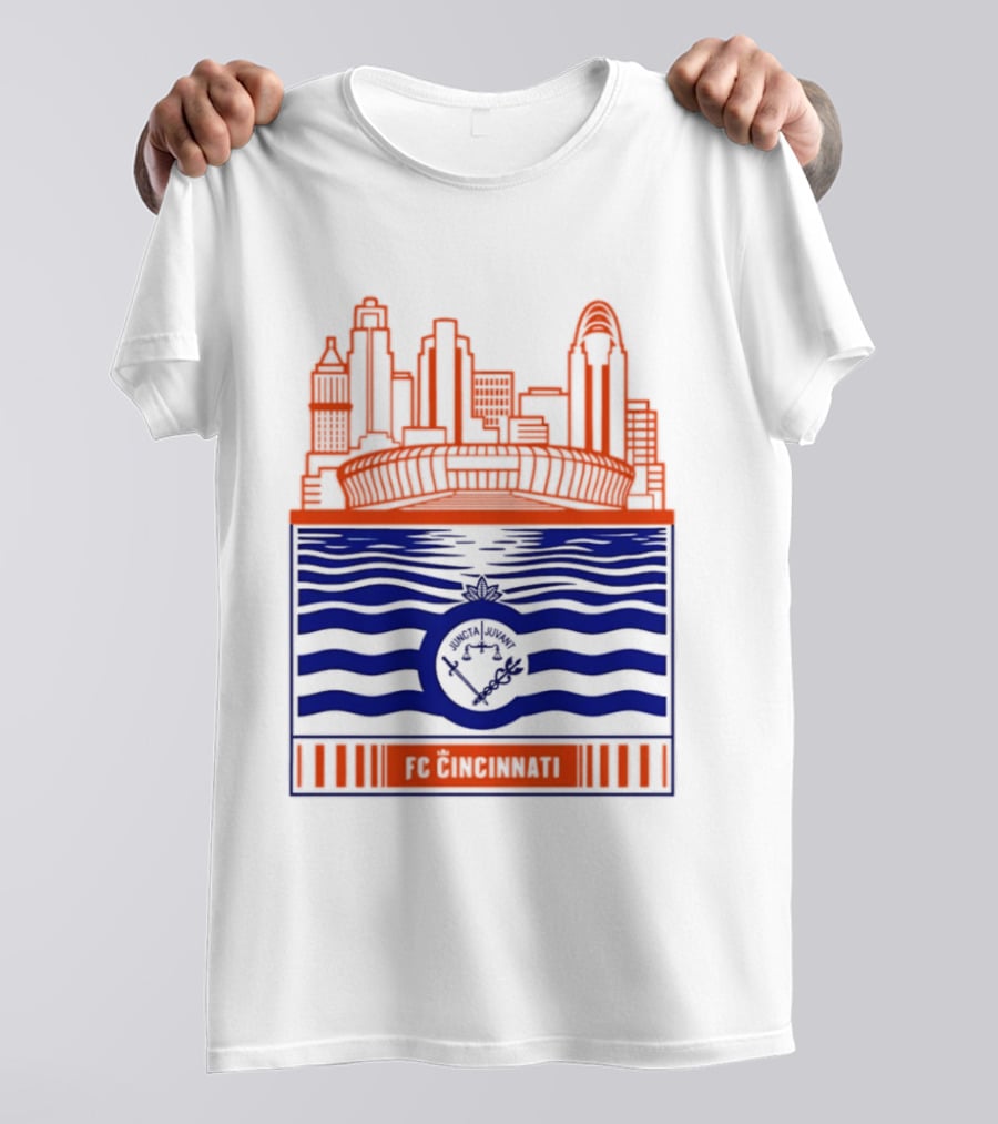 FC Cincinnati Stadium Skyline With River Flag T-Shirt