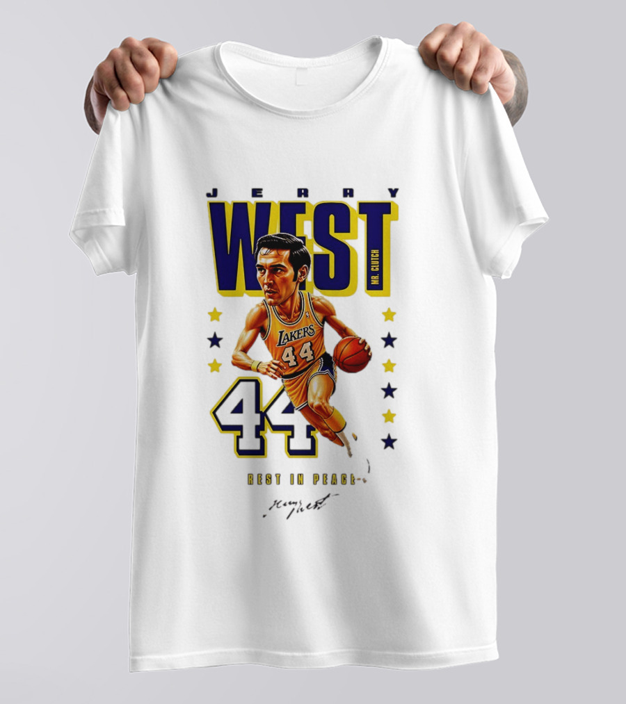 Jerry West Mr. Clutch Lakers Legend 44 Rest In Peace Caricature T-Shirt