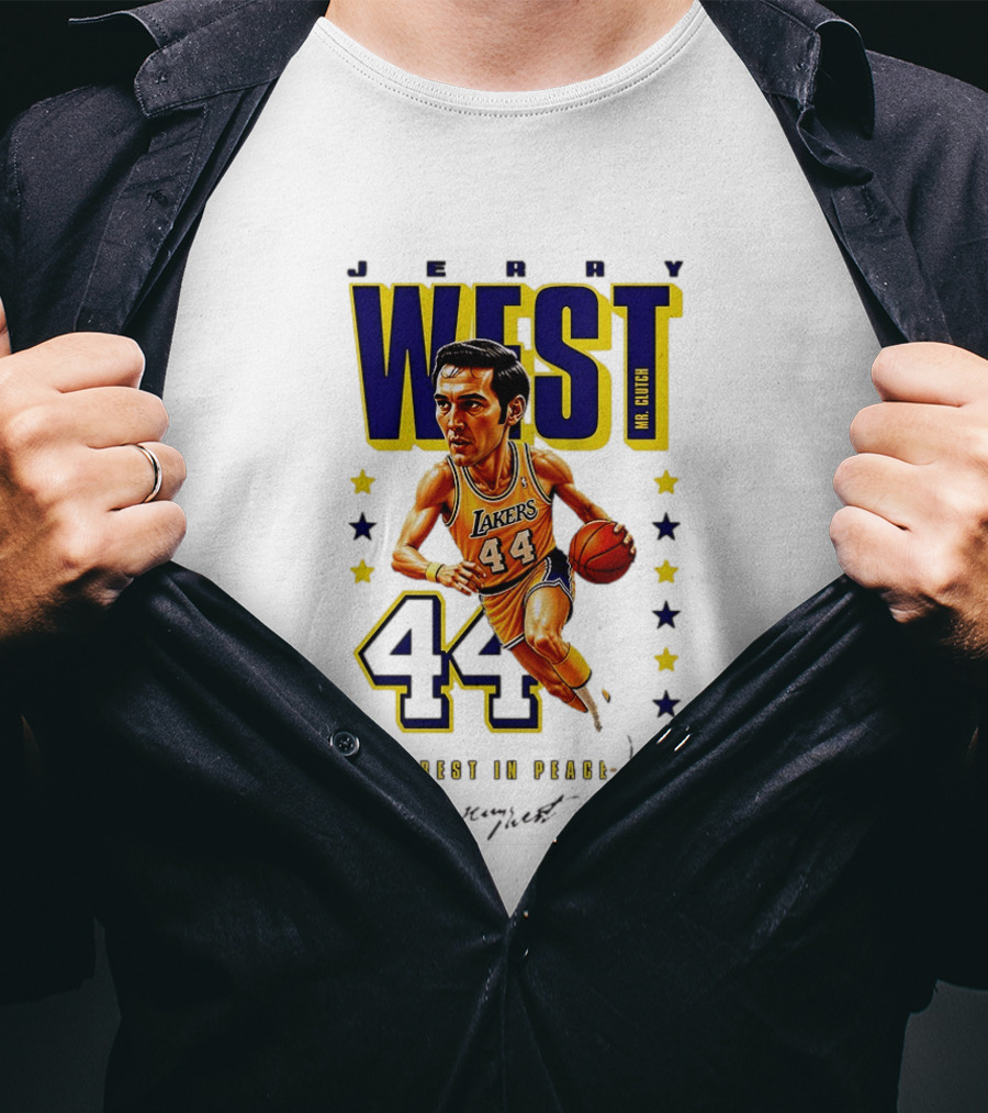 Jerry West Mr. Clutch Lakers Legend 44 Rest In Peace Caricature T-Shirt