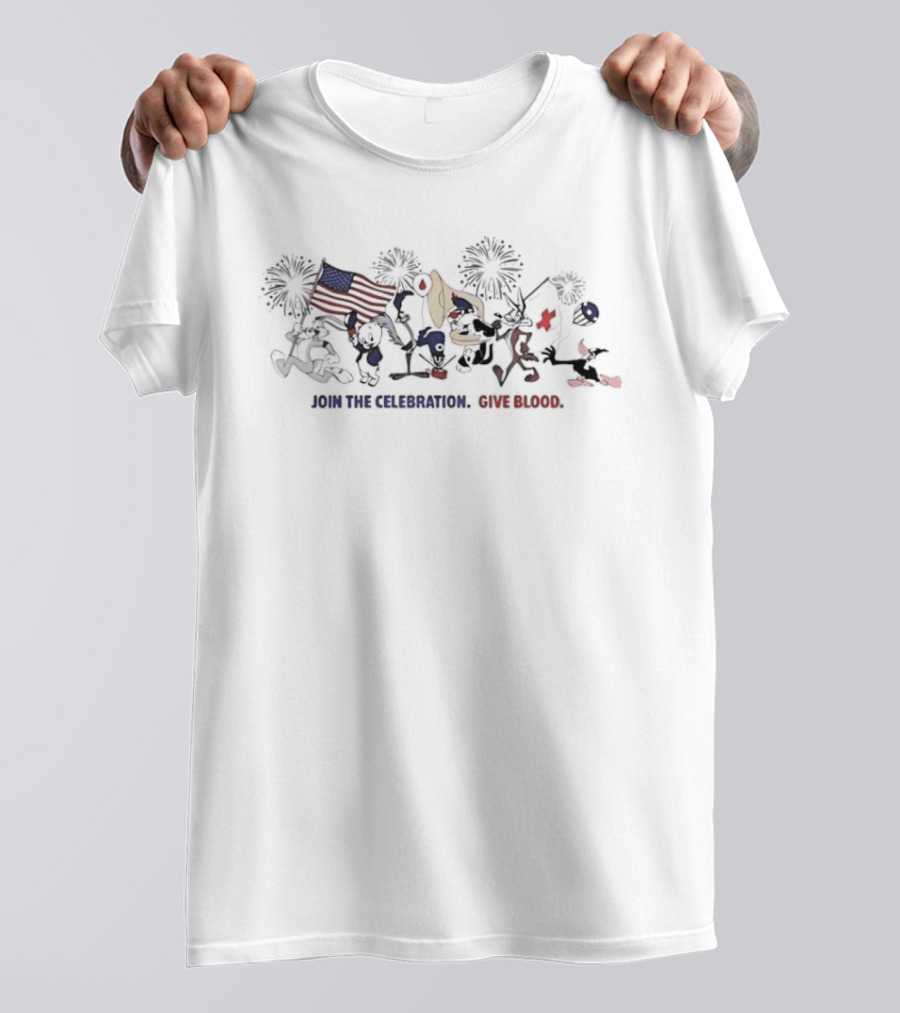 Looney Tunes American Flag Fireworks Join The Celebration Give Blood T-Shirt