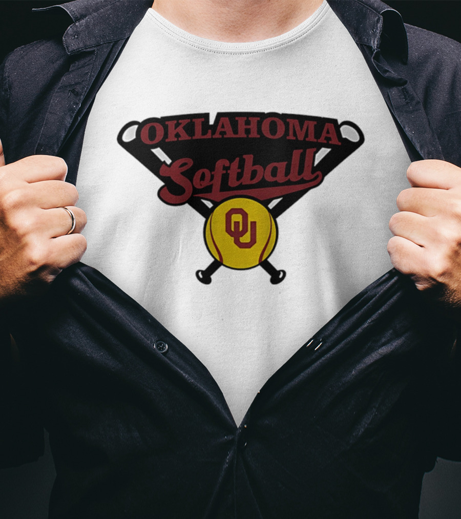 Oklahoma Softball OU Crossed Bats Yellow Ball T-Shirt