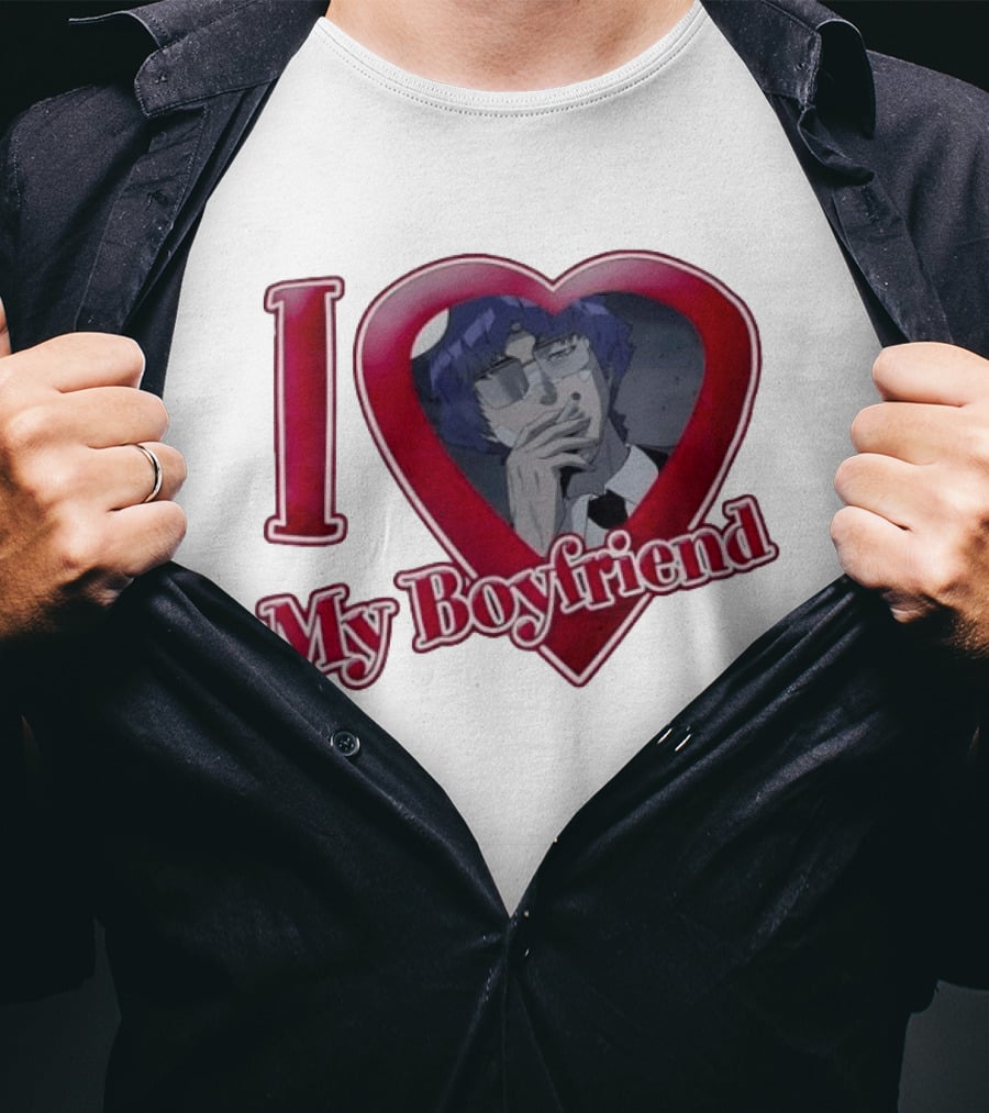 I Love My Boyfriend Heart Anime Style Wolf Keum Wind Breaker T-Shirt