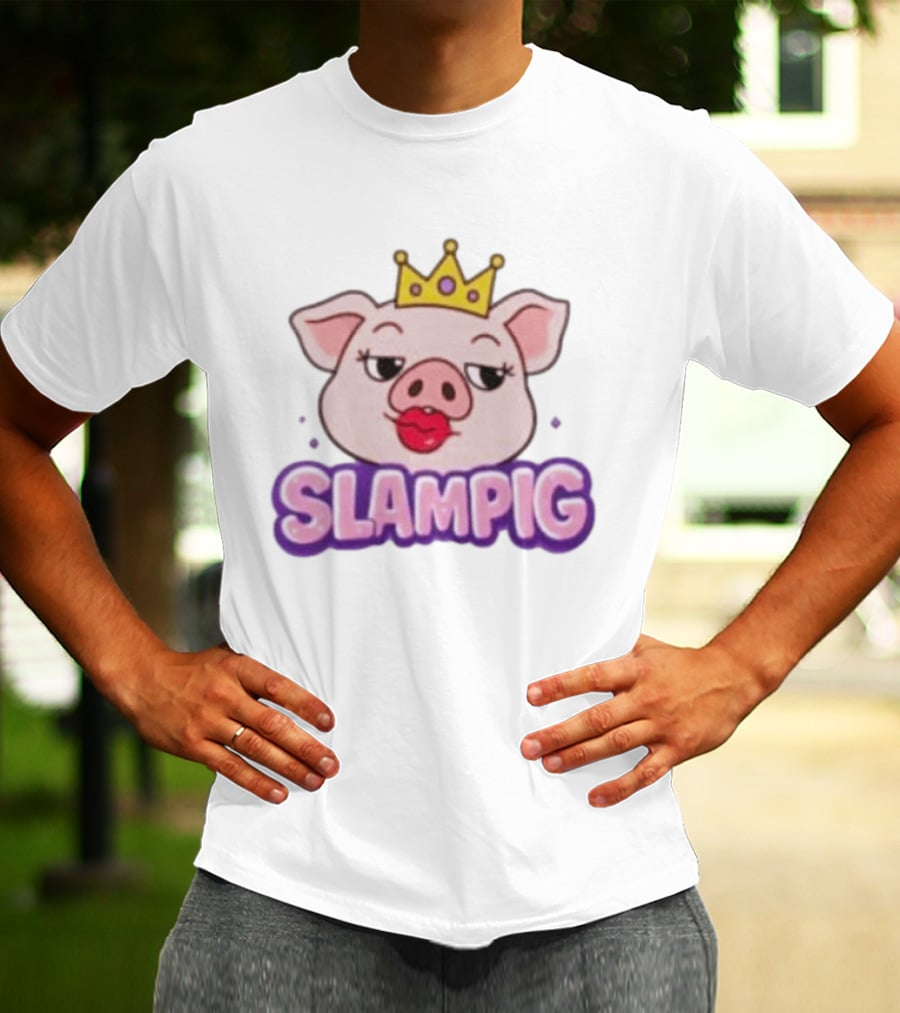Slam Pig Princess Crown Cartoon With Kissy Lips T-Shirt