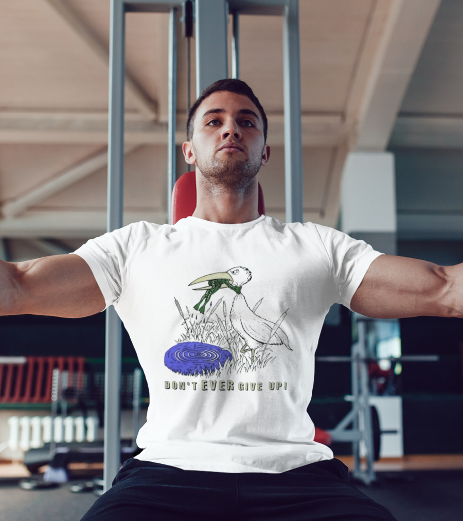 Frog Vs Bird Struggle Never Give Up Inspiring Cartoon Scene T-Shirt