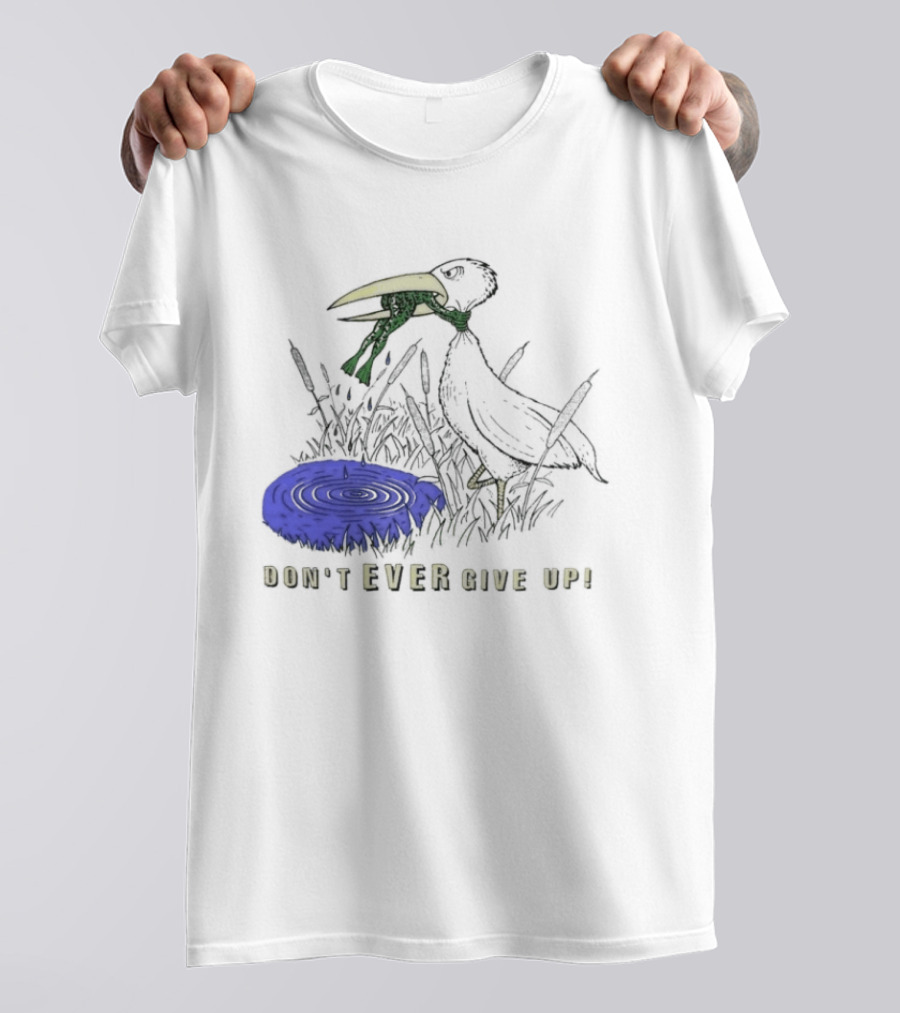 Frog Vs Bird Struggle Never Give Up Inspiring Cartoon Scene T-Shirt