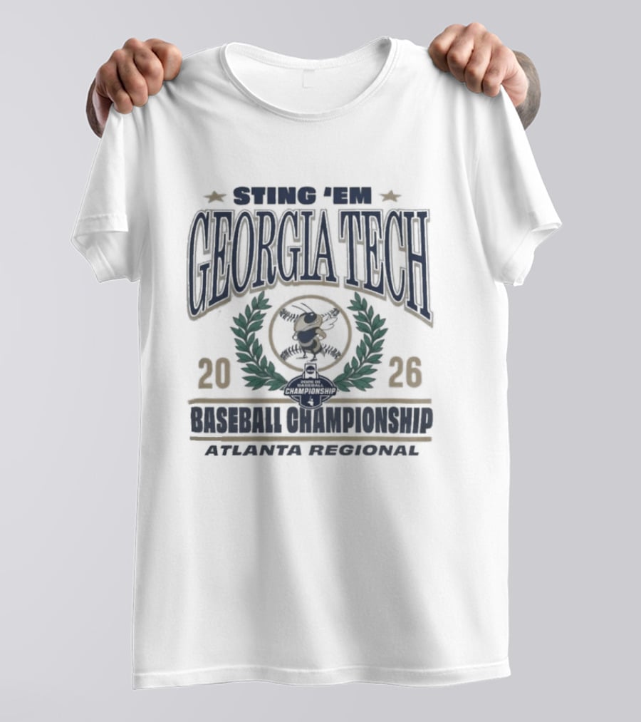 Georgia Tech Swing The Yellow Jackets 2026 Baseball Championship Atlanta Regional Laurel Wreath T-Shirt
