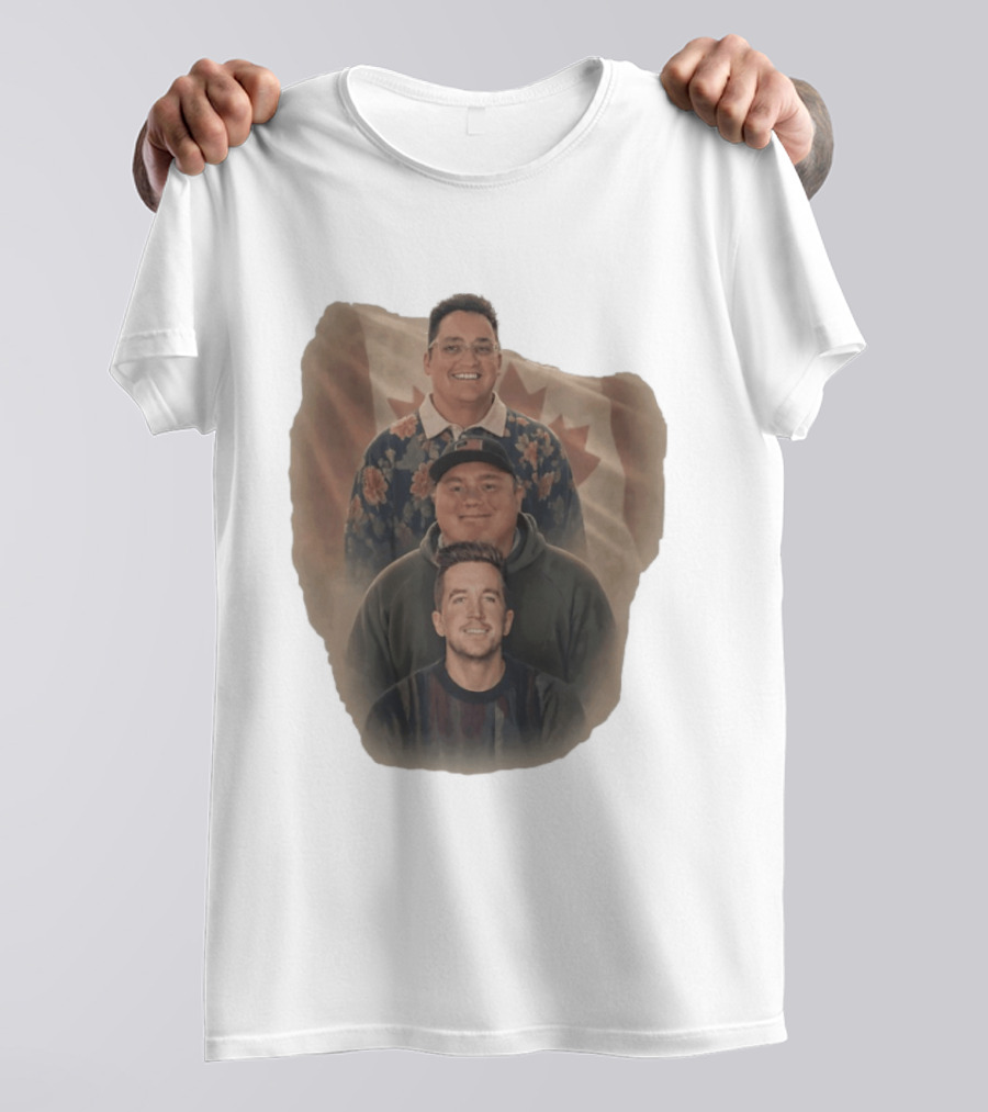 Three Smiling Men David Moss Devin Olsen Canadian Pride Flag T-Shirt