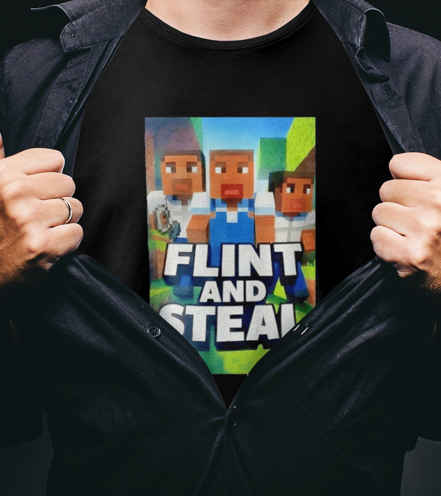 Flint And Steal Blocky Adventure Pixel Characters T-Shirt
