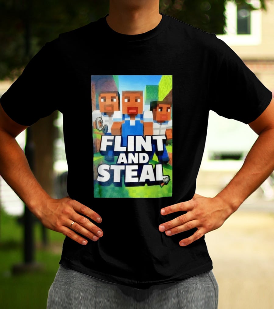 Flint And Steal Blocky Adventure Pixel Characters T-Shirt