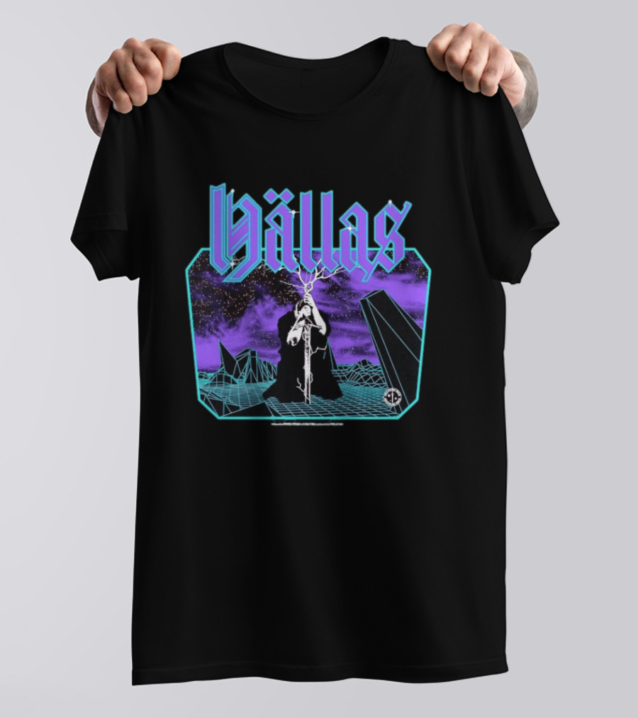 Hallas Electric Quest Sword Lightning Venture Rocks Purple Sky T-Shirt