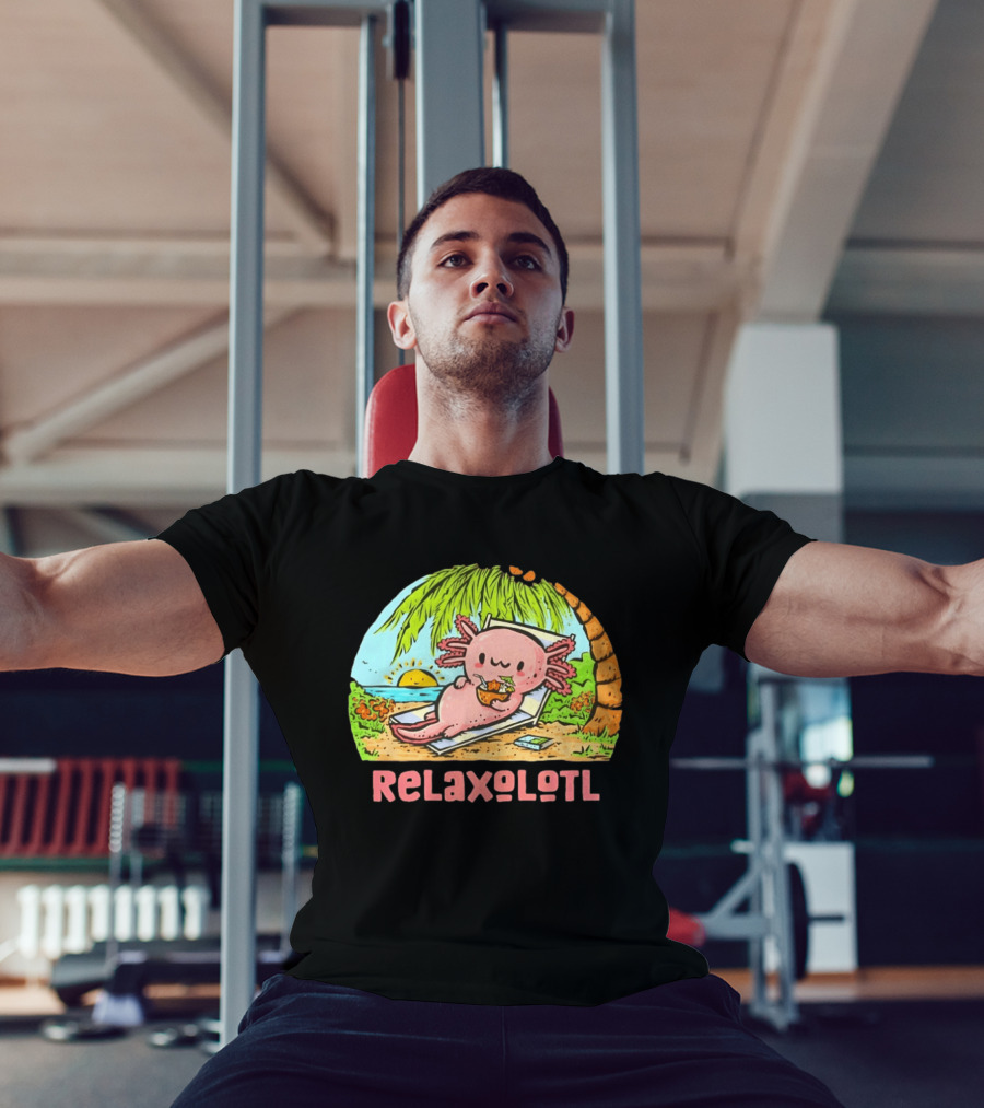 Relaxolotl Beach Vacation Vibes With Axolotl And Palm Trees T-Shirt