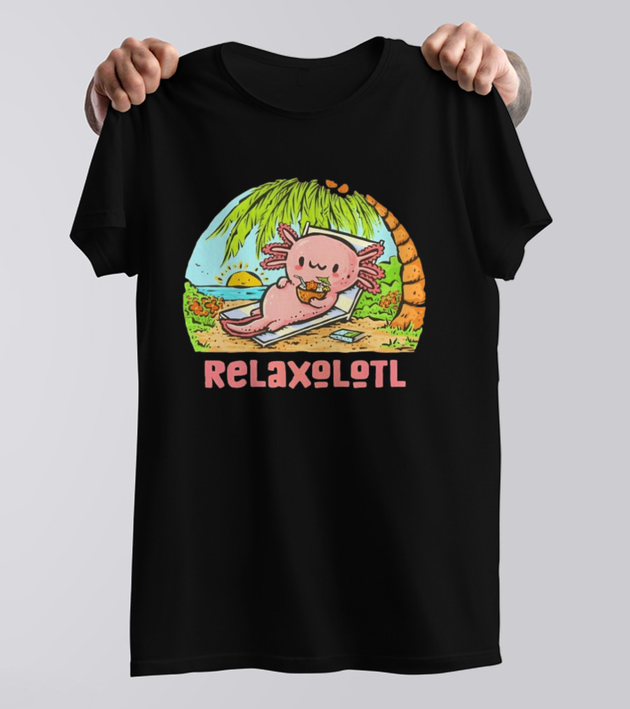 Relaxolotl Beach Vacation Vibes With Axolotl And Palm Trees T-Shirt