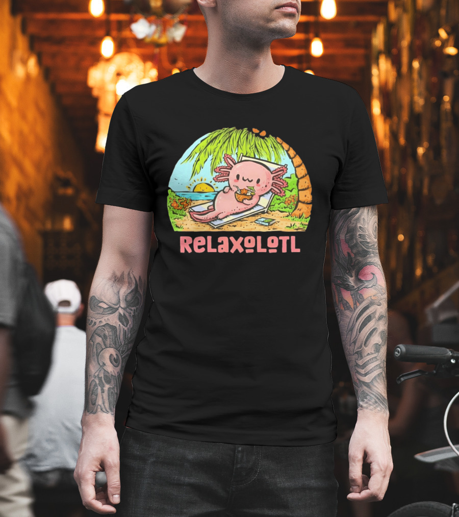 Relaxolotl Beach Vacation Vibes With Axolotl And Palm Trees T-Shirt