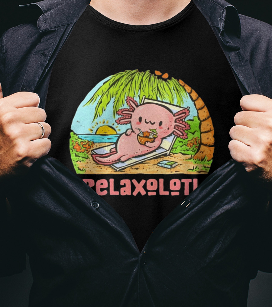 Relaxolotl Beach Vacation Vibes With Axolotl And Palm Trees T-Shirt