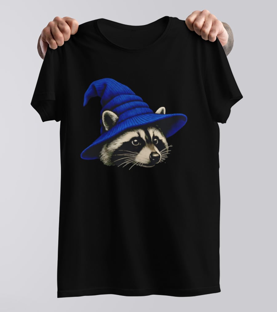 Beanie Raccoon Wizard Cartoon Blue Hat T-Shirt