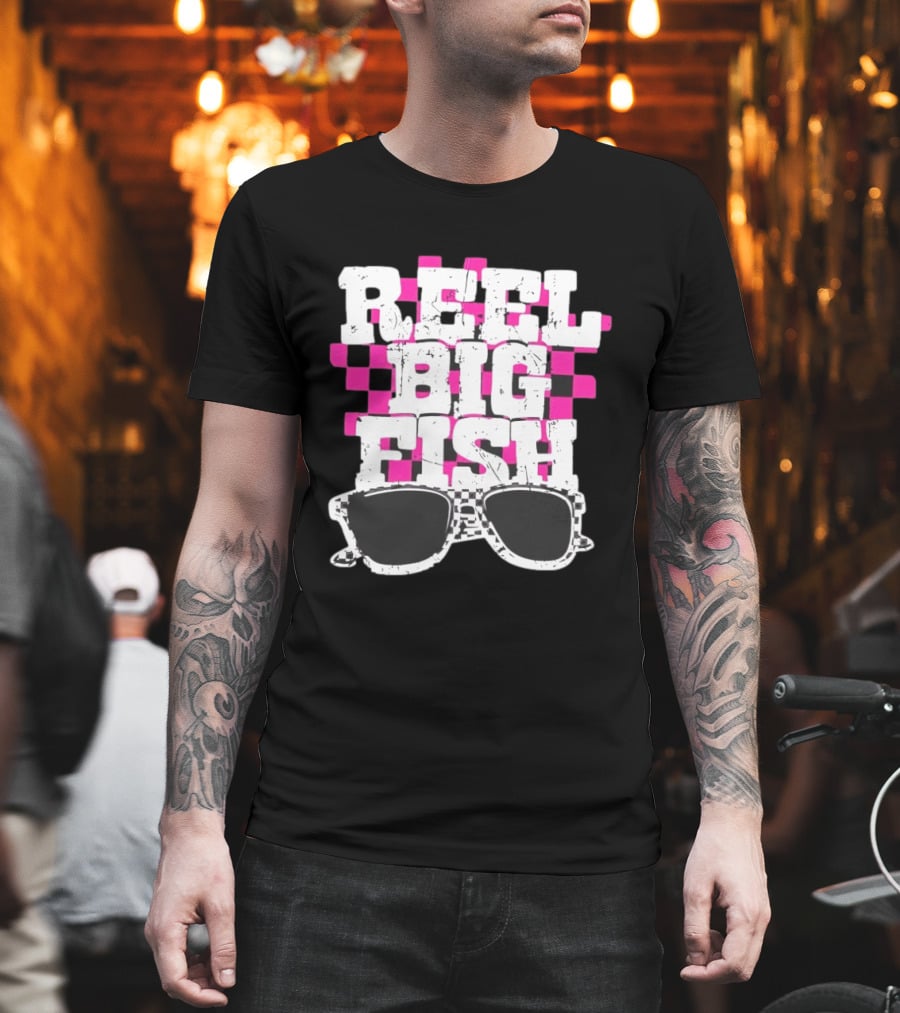 Reel Big Fish Checkered Sunglasses Pink Checkerboard T-Shirt