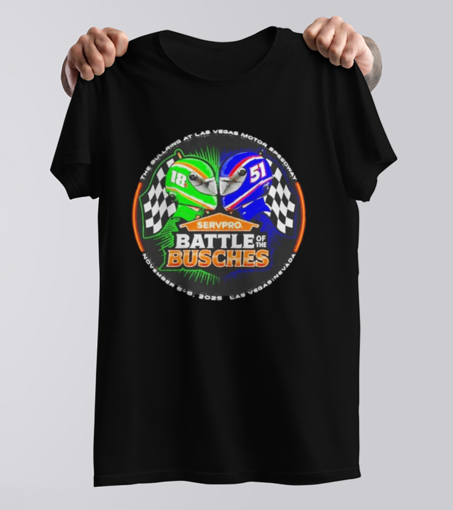 SERVPRO Battle Of The Busches Las Vegas Motor Speedway November 2023 Racing Helmets 18 Vs 51 Checkered Flags T-Shirt