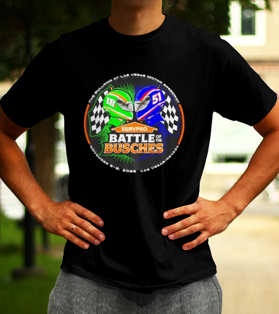SERVPRO Battle Of The Busches Las Vegas Motor Speedway November 2023 Racing Helmets 18 Vs 51 Checkered Flags T-Shirt