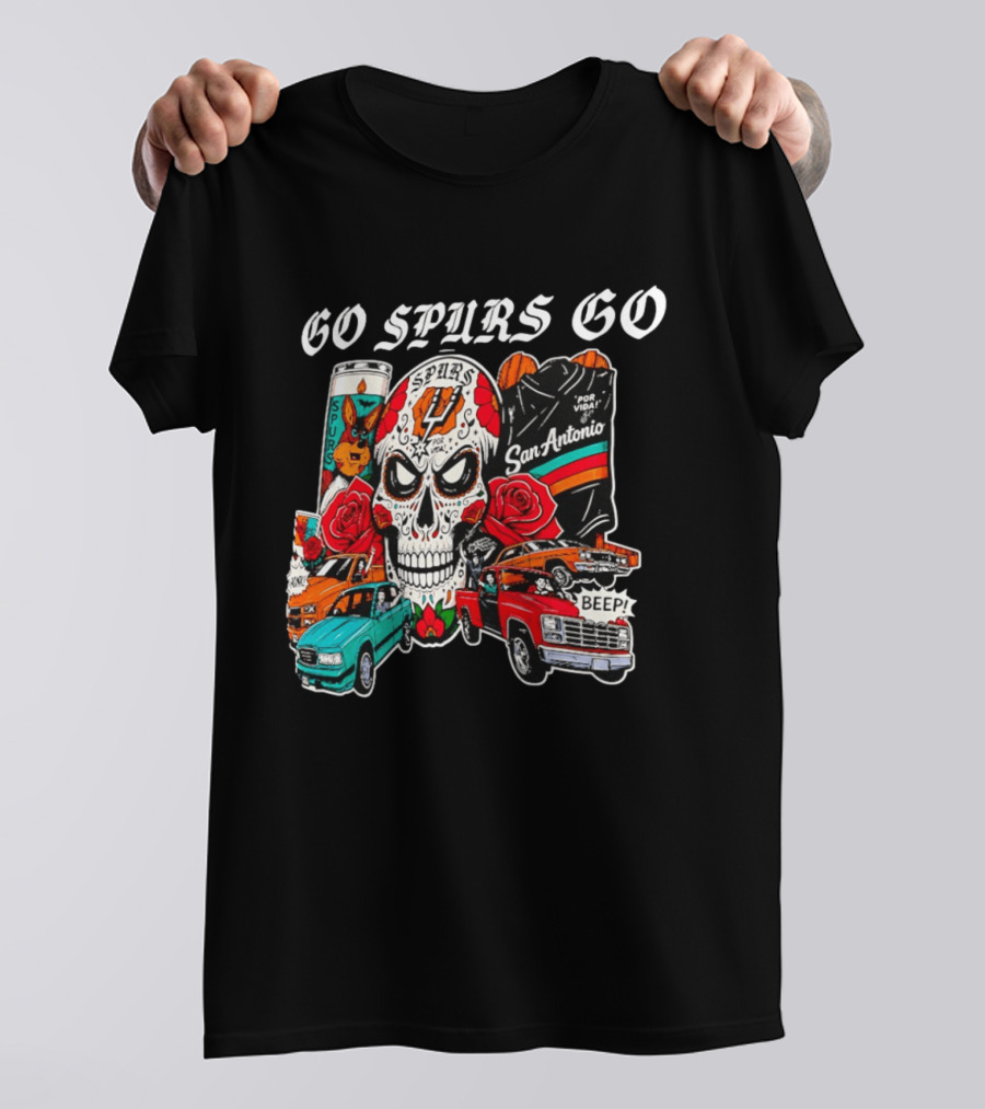 San Antonio Spurs Skull Lowriders Go Spurs Go Fiesta Por Vida T-Shirt